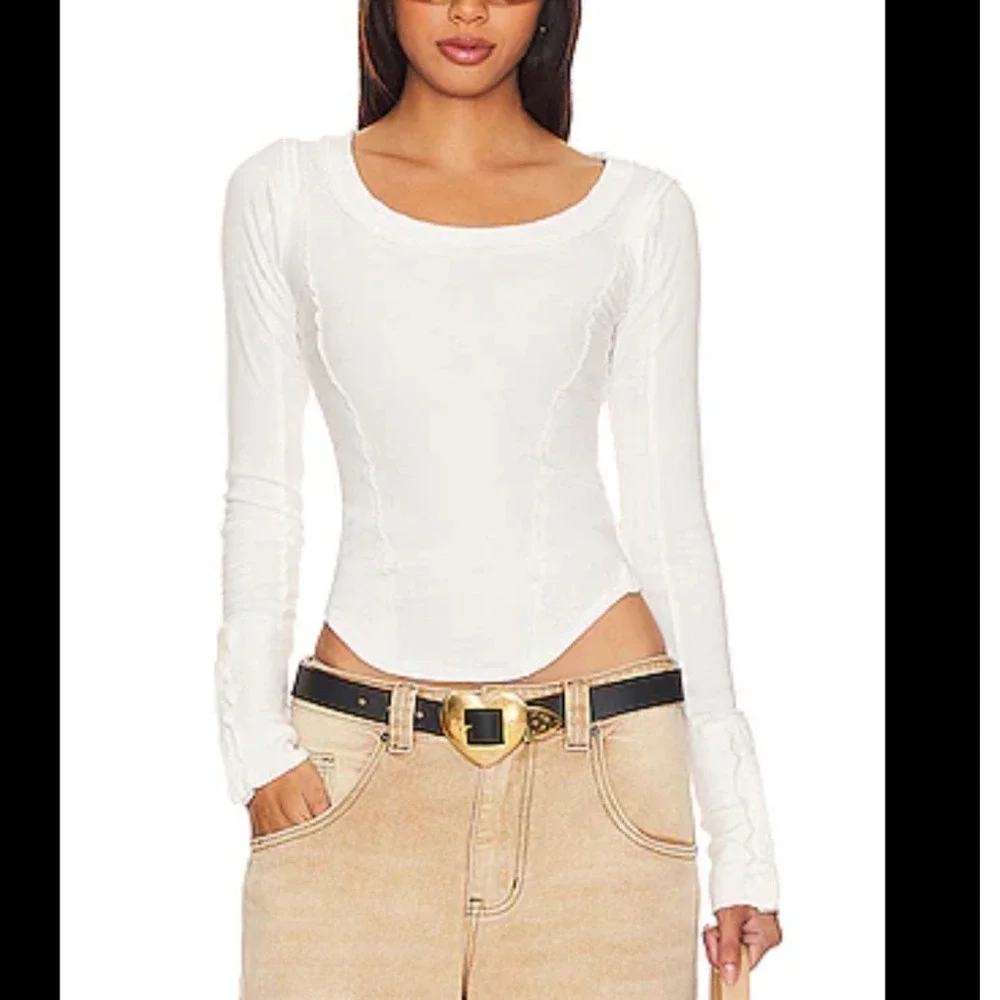Free People We The Free Ribbed Stuck On You Ivory Top Cuff Small Y2K Skater goth